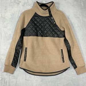 Abercrombie & Fitch Black Tan Sweater Snaps Faux Leather Fleece S Cozy Chic